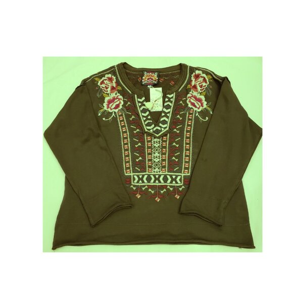 Johnny Was Floral Embroidered Sweatshirt/Sweater Size-PL Army Green - Picture 9 of 9